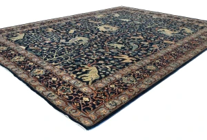 Dark Navy Pictorial Tribal 9X12 Oushak Oriental Rug