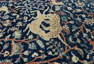 Dark Navy Pictorial Tribal 9X12 Oushak Oriental Rug