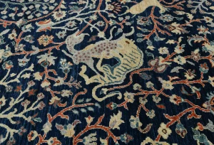 Dark Navy Pictorial Tribal 9X12 Oushak Oriental Rug
