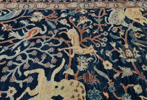 Dark Navy Pictorial Tribal 9X12 Oushak Oriental Rug