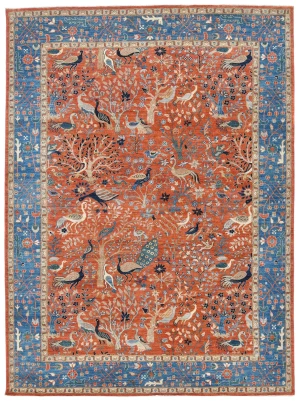 Orange Pictorial Tribal 9X12 Oushak Oriental Rug