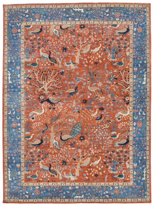 Orange Pictorial Tribal 9X12 Oushak Oriental Rug