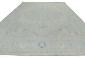 Muted Beige Floral Transitional 10X14 Oushak Oriental Rug