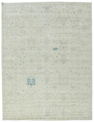 Muted Beige Floral Transitional 9'2X11'7 Oushak Oriental Rug