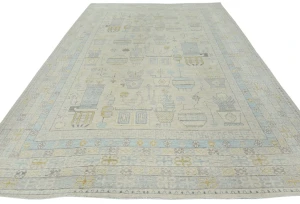 Muted Beige Floral Transitional 9X12 Oushak Oriental Rug