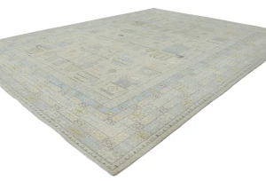 Muted Beige Floral Transitional 9X12 Oushak Oriental Rug
