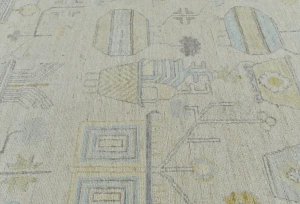 Muted Beige Floral Transitional 9X12 Oushak Oriental Rug