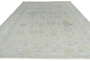 Muted Beige Floral Transitional 9X12 Oushak Oriental Rug