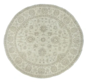 Muted Beige Floral Transitional 5x5 Oushak Oriental Round Rug