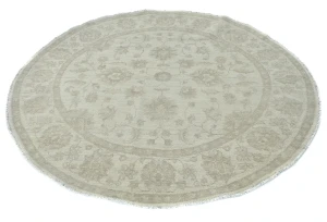 Muted Beige Floral Transitional 5x5 Oushak Oriental Round Rug
