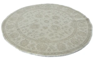 Muted Beige Floral Transitional 5x5 Oushak Oriental Round Rug