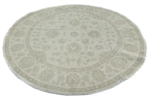 Muted Beige Floral Transitional 5x5 Oushak Oriental Round Rug