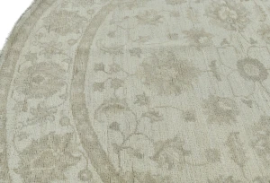 Muted Beige Floral Transitional 5x5 Oushak Oriental Round Rug