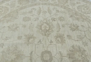 Muted Beige Floral Transitional 5x5 Oushak Oriental Round Rug