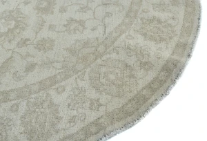 Muted Beige Floral Transitional 5x5 Oushak Oriental Round Rug