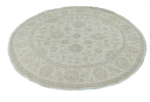 Muted Beige Floral Transitional 5x5 Oushak Oriental Round Rug