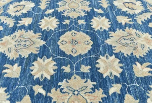 Muted Royal Blue Floral Transitional 7x7 Oushak Oriental Round Rug