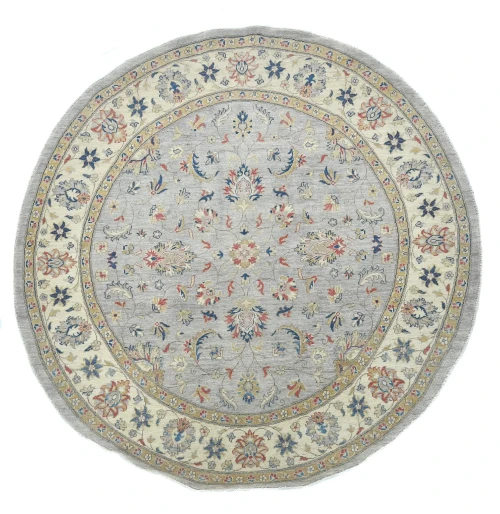 Gray Floral Transitional 6'4 X 6'6 Oushak Oriental Round Rug