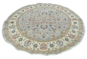 Gray Floral Transitional 6'4 X 6'6 Oushak Oriental Round Rug