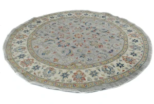 Gray Floral Transitional 6'4 X 6'6 Oushak Oriental Round Rug