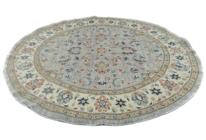 Gray Floral Transitional 6'4 X 6'6 Oushak Oriental Round Rug