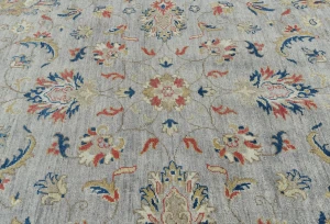 Gray Floral Transitional 6'4 X 6'6 Oushak Oriental Round Rug