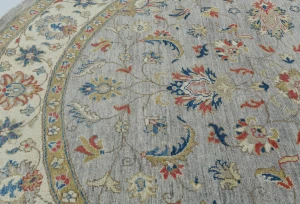 Gray Floral Transitional 6'4 X 6'6 Oushak Oriental Round Rug
