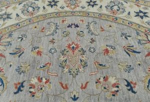 Gray Floral Transitional 6'4 X 6'6 Oushak Oriental Round Rug