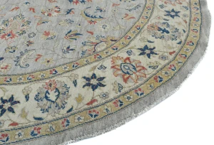 Gray Floral Transitional 6'4 X 6'6 Oushak Oriental Round Rug