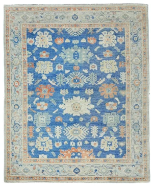 Muted Royal blue Floral Transitional 8X10 Oushak Oriental Rug