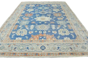 Muted Royal blue Floral Transitional 8X10 Oushak Oriental Rug