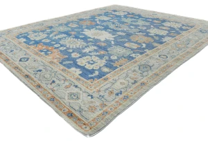 Muted Royal blue Floral Transitional 8X10 Oushak Oriental Rug