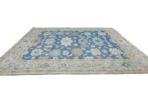 Muted Royal blue Floral Transitional 8X10 Oushak Oriental Rug