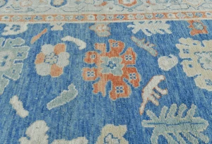 Muted Royal blue Floral Transitional 8X10 Oushak Oriental Rug