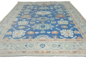 Muted Royal blue Floral Transitional 8X10 Oushak Oriental Rug