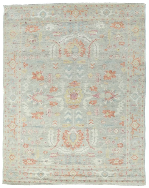 Muted  Blue-Gray Floral Transitional 8X10 Oushak Oriental Rug