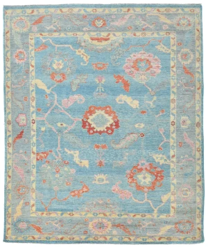 Muted  light blue Floral Transitional 8X10 Oushak Oriental Rug