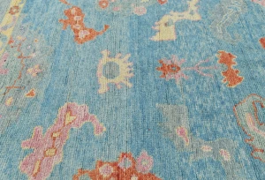 Muted  light blue Floral Transitional 8X10 Oushak Oriental Rug
