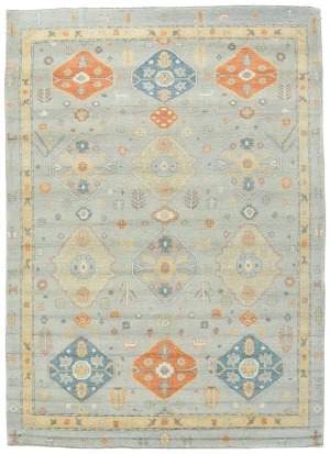 Muted Colors Floral Transitional 10X14 Oushak Oriental Rug