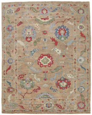 Brown Floral Transitional  10'7X13'5 Oushak Pakistan Rug