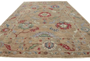 Brown Floral Transitional  10'7X13'5 Oushak Pakistan Rug