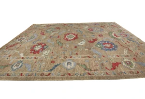 Brown Floral Transitional  10'7X13'5 Oushak Pakistan Rug