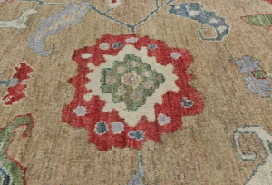 Brown Floral Transitional  10'7X13'5 Oushak Pakistan Rug