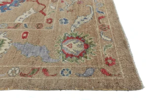 Brown Floral Transitional  10'7X13'5 Oushak Pakistan Rug