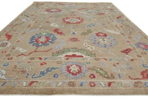 Brown Floral Transitional  10'7X13'5 Oushak Pakistan Rug