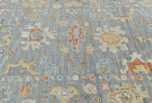 Muted Gray Floral Transitional 3X10 Oushak Oriental Runner Rug