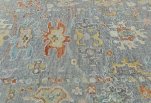 Muted Gray Floral Transitional 3X10 Oushak Oriental Runner Rug