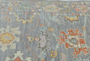 Muted Gray Floral Transitional 3X10 Oushak Oriental Runner Rug