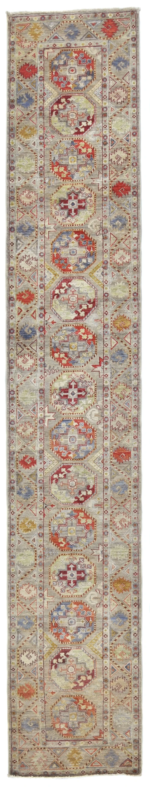 Brownish Gray Tribal 3X14 Kazak Oriental Runner Rug