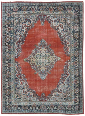 Semi Antique Muted Floral 10X14 Distressed Vintage Oriental Rug